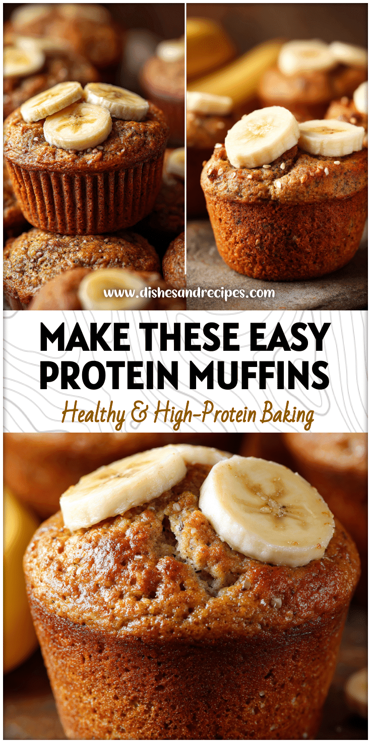 Freshly baked Easy High Protein Muffins with sliced banana topping, ideal for Healthy Snacks High In Protein mornings.